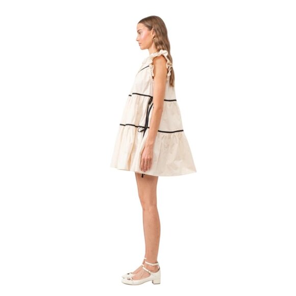 Sofie the label Ruffle Sleeve Tiered Mini Dress With Black Trim/Tie Detail Large - Picture 10 of 12